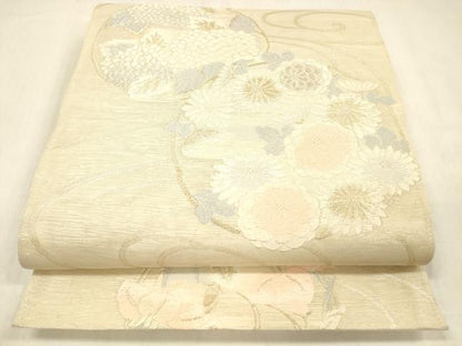 平和屋着物＊夏物 六通柄袋帯 流水草花文 金銀糸 正絹 逸品 DABC8315cm