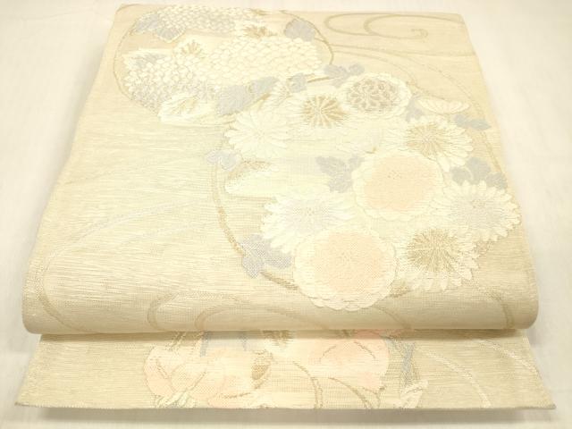 平和屋着物＊夏物 六通柄袋帯 流水草花文 金銀糸 正絹 逸品 DABC8315cm
