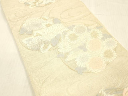 平和屋着物＊夏物 六通柄袋帯 流水草花文 金銀糸 正絹 逸品 DABC8315cm