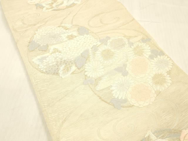 平和屋着物＊夏物 六通柄袋帯 流水草花文 金銀糸 正絹 逸品 DABC8315cm