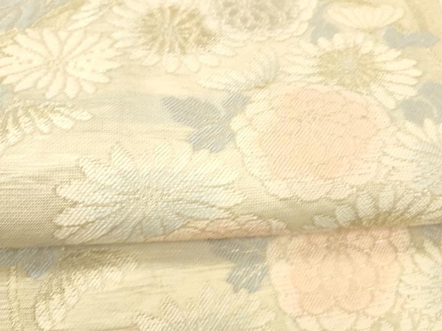 平和屋着物＊夏物 六通柄袋帯 流水草花文 金銀糸 正絹 逸品 DABC8315cm
