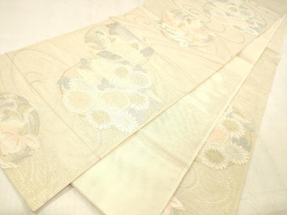 平和屋着物＊夏物 六通柄袋帯 流水草花文 金銀糸 正絹 逸品 DABC8315cm
