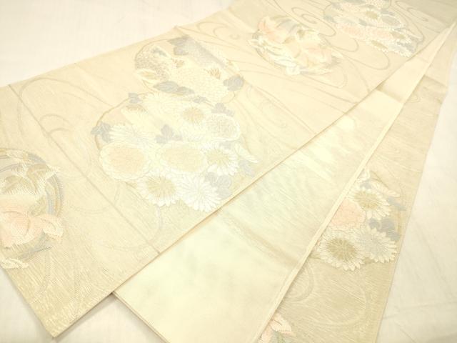 平和屋着物＊夏物 六通柄袋帯 流水草花文 金銀糸 正絹 逸品 DABC8315cm