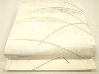 平和屋着物＊夏物 六通柄袋帯 草花文 銀糸 正絹 逸品 DABC8323cm