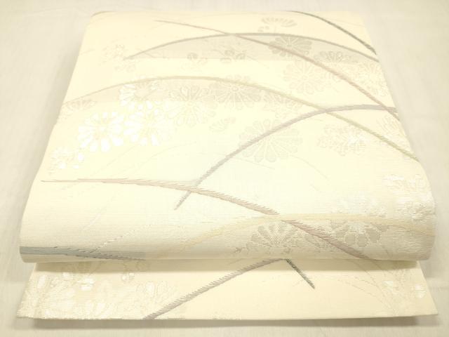 平和屋着物＊夏物 六通柄袋帯 草花文 銀糸 正絹 逸品 DABC8323cm