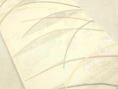 平和屋着物＊夏物 六通柄袋帯 草花文 銀糸 正絹 逸品 DABC8323cm