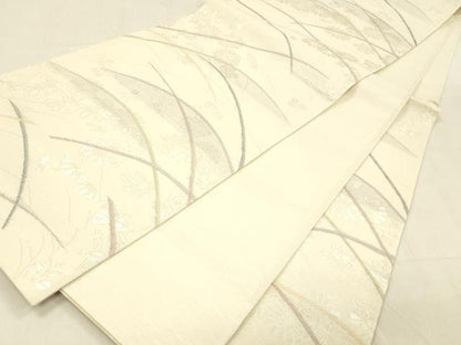 平和屋着物＊夏物 六通柄袋帯 草花文 銀糸 正絹 逸品 DABC8323cm