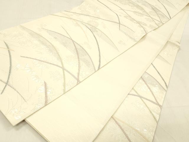 平和屋着物＊夏物 六通柄袋帯 草花文 銀糸 正絹 逸品 DABC8323cm