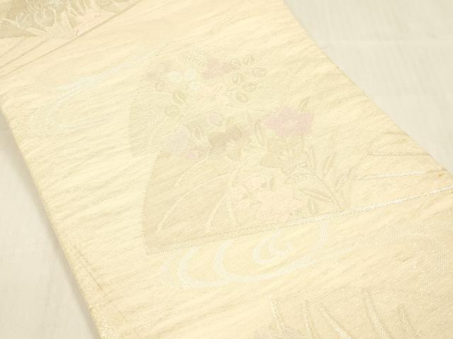 平和屋着物＊夏物 六通柄袋帯 流水扇面花文 銀糸 正絹 逸品 DABC8326cm