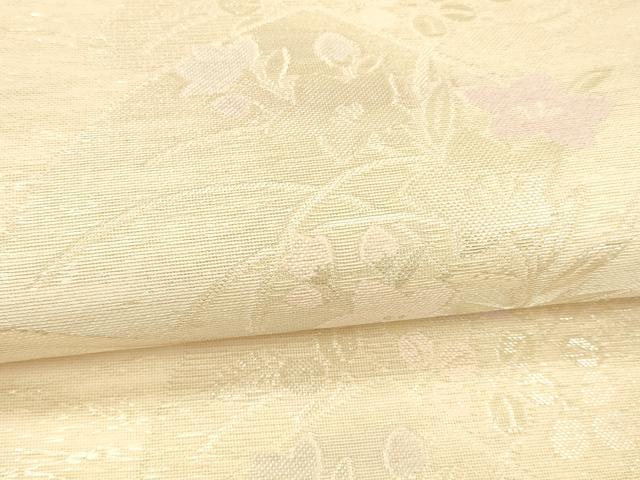 平和屋着物＊夏物 六通柄袋帯 流水扇面花文 銀糸 正絹 逸品 DABC8326cm
