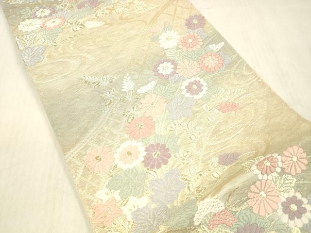 平和屋着物＊夏物 六通柄袋帯 唐織 流水草花文 金糸 正絹 逸品 DABC8328cm