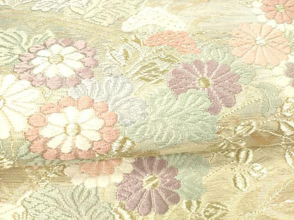 平和屋着物＊夏物 六通柄袋帯 唐織 流水草花文 金糸 正絹 逸品 DABC8328cm