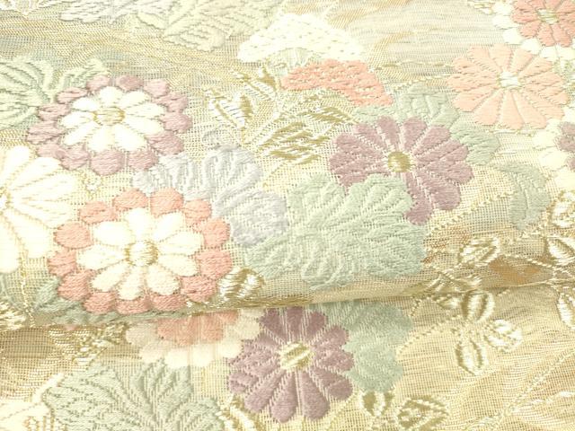 平和屋着物＊夏物 六通柄袋帯 唐織 流水草花文 金糸 正絹 逸品 DABC8328cm