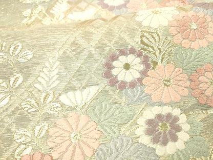 平和屋着物＊夏物 六通柄袋帯 唐織 流水草花文 金糸 正絹 逸品 DABC8328cm