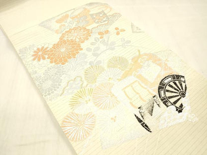 平和屋着物＊夏物 アンティーク 大正ロマン 丸帯 御所車花文 金銀糸 正絹 逸品 DABC8329cm