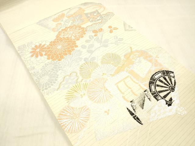 平和屋着物＊夏物 アンティーク 大正ロマン 丸帯 御所車花文 金銀糸 正絹 逸品 DABC8329cm