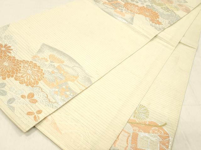 平和屋着物＊夏物 アンティーク 大正ロマン 丸帯 御所車花文 金銀糸 正絹 逸品 DABC8329cm