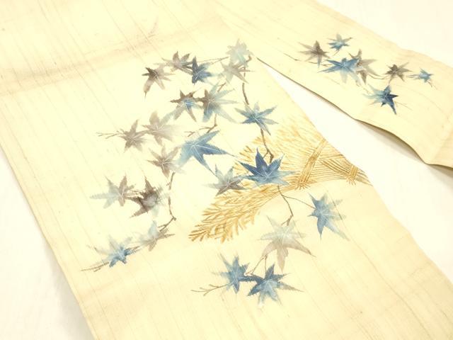 平和屋着物＊夏物 九寸名古屋帯 手描き 草葉文 麻 逸品 DABC8330cm