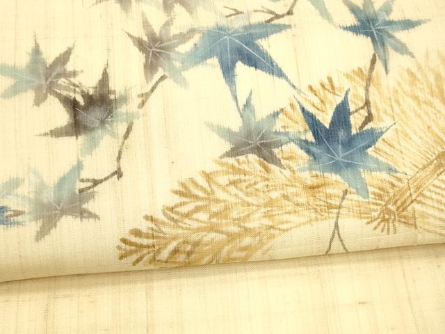 平和屋着物＊夏物 九寸名古屋帯 手描き 草葉文 麻 逸品 DABC8330cm