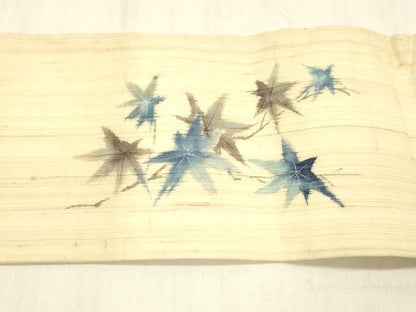 平和屋着物＊夏物 九寸名古屋帯 手描き 草葉文 麻 逸品 DABC8330cm