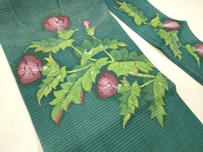 平和屋着物＊夏物 アンティーク 大正ロマン 九寸名古屋帯 絽縮緬 作家物 手描き 草花文 正絹 逸品 DABC8331cm