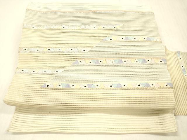 平和屋着物＊夏物 絽綴れ 八寸名古屋帯 横段文 金銀糸 正絹 逸品 DABC8335cm