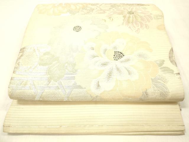 平和屋着物＊夏物 アンティーク 大正ロマン 丸帯 草花文 銀糸 正絹 逸品 DABC8336cm