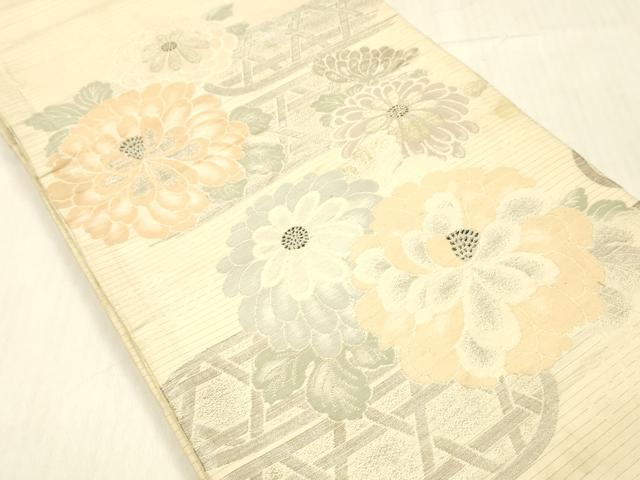平和屋着物＊夏物 アンティーク 大正ロマン 丸帯 草花文 銀糸 正絹 逸品 DABC8336cm