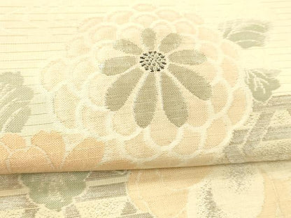 平和屋着物＊夏物 アンティーク 大正ロマン 丸帯 草花文 銀糸 正絹 逸品 DABC8336cm