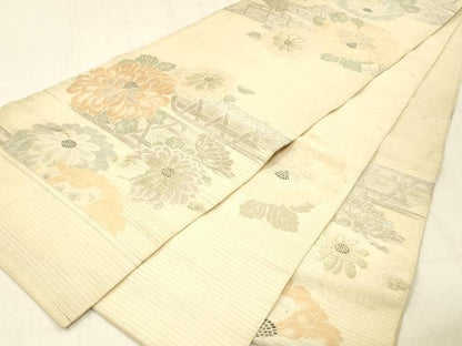 平和屋着物＊夏物 アンティーク 大正ロマン 丸帯 草花文 銀糸 正絹 逸品 DABC8336cm