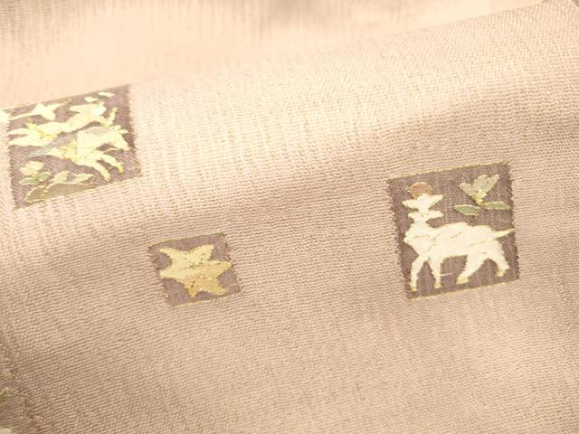 平和屋着物▼明綴れ 九寸名古屋帯 狩猟草花文 金糸 正絹 逸品 DABC8338cm
