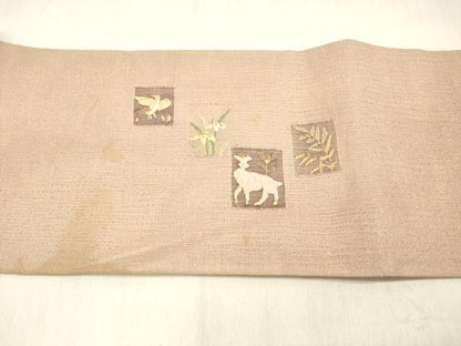 平和屋着物▼明綴れ 九寸名古屋帯 狩猟草花文 金糸 正絹 逸品 DABC8338cm