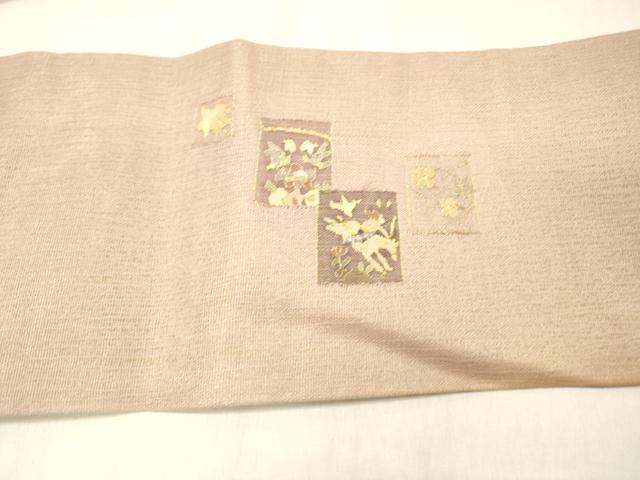 平和屋着物▼明綴れ 九寸名古屋帯 狩猟草花文 金糸 正絹 逸品 DABC8338cm