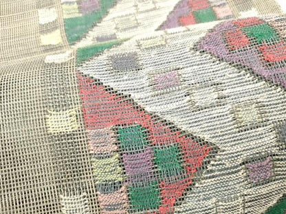 平和屋着物＊夏物 1854年創業 帯屋捨松 八寸名古屋帯 抽象間道 正絹 逸品 DABC8339cm