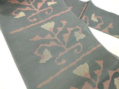 平和屋着物＊夏物 八寸名古屋帯 草花文 正絹 逸品 DABC8340cm
