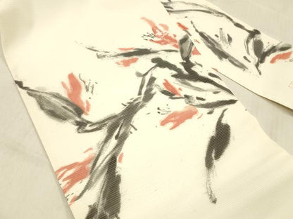 平和屋着物＊夏物 九寸名古屋帯 絽縮緬 作家物 手描き 草花文 正絹 逸品 DABC8344cm