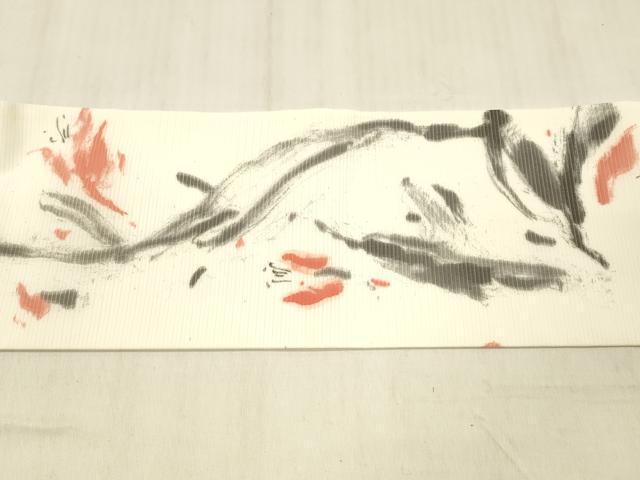 平和屋着物＊夏物 九寸名古屋帯 絽縮緬 作家物 手描き 草花文 正絹 逸品 DABC8344cm