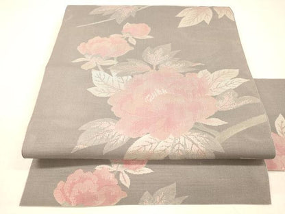 平和屋着物＊夏物 八寸名古屋帯 枝牡丹 正絹 逸品 DABC8345cm