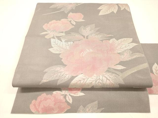 平和屋着物＊夏物 八寸名古屋帯 枝牡丹 正絹 逸品 DABC8345cm