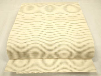平和屋着物＊夏物 絽綴れ 八寸名古屋帯 よろけ縞 肌色 正絹 逸品 DABC8347cm