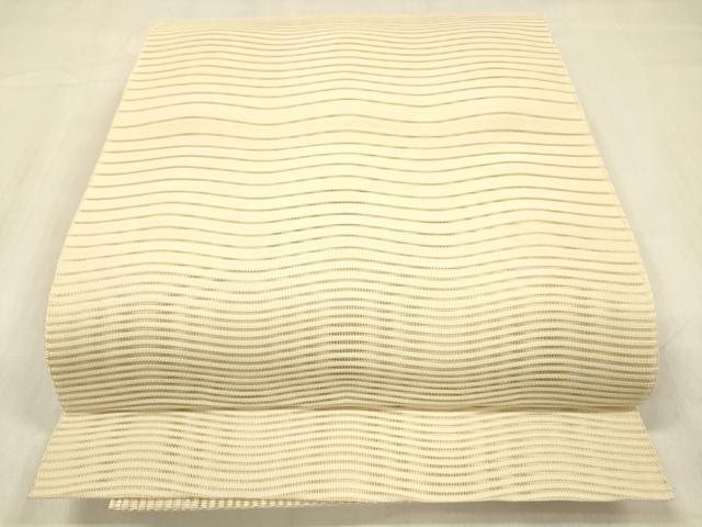 平和屋着物＊夏物 絽綴れ 八寸名古屋帯 よろけ縞 肌色 正絹 逸品 DABC8347cm