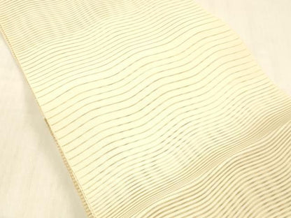 平和屋着物＊夏物 絽綴れ 八寸名古屋帯 よろけ縞 肌色 正絹 逸品 DABC8347cm