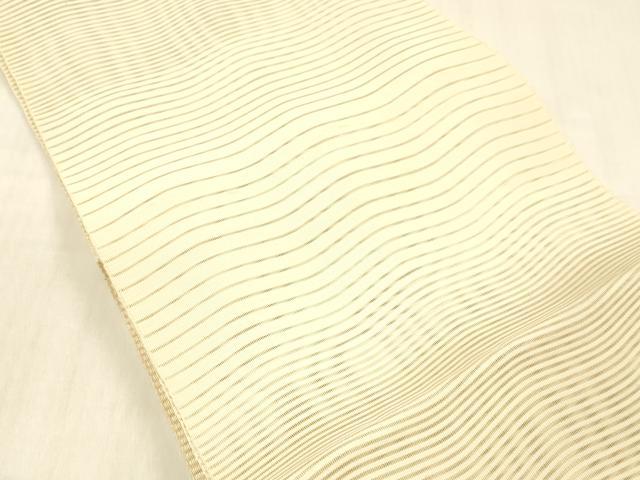 平和屋着物＊夏物 絽綴れ 八寸名古屋帯 よろけ縞 肌色 正絹 逸品 DABC8347cm