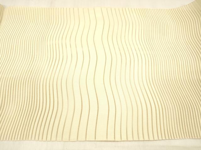 平和屋着物＊夏物 絽綴れ 八寸名古屋帯 よろけ縞 肌色 正絹 逸品 DABC8347cm