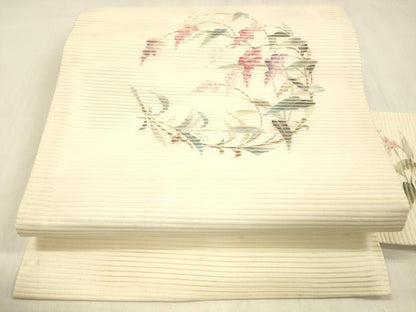 平和屋着物＊夏物　九寸名古屋帯　草花文　正絹　逸品　DABC8349cm