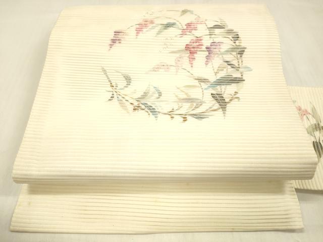 平和屋着物＊夏物　九寸名古屋帯　草花文　正絹　逸品　DABC8349cm