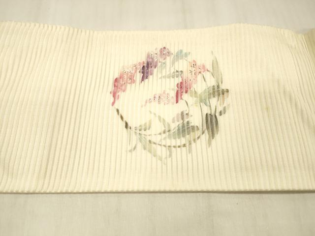 平和屋着物＊夏物　九寸名古屋帯　草花文　正絹　逸品　DABC8349cm