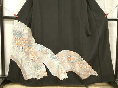 平和屋着物■豪華黒留袖　駒刺繍　花鳥文　正絹　逸品　DABC8353cm