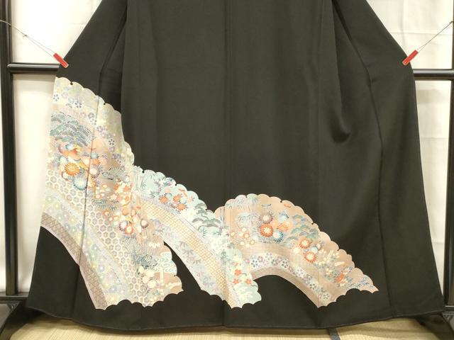 平和屋着物■豪華黒留袖　駒刺繍　花鳥文　正絹　逸品　DABC8353cm
