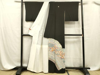 平和屋着物■豪華黒留袖　駒刺繍　花鳥文　正絹　逸品　DABC8353cm